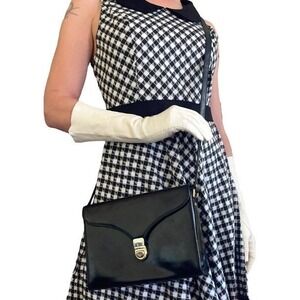 Vintage Nordstrom Black Leather Box Purse Crossbody Handbag - Made in Italy